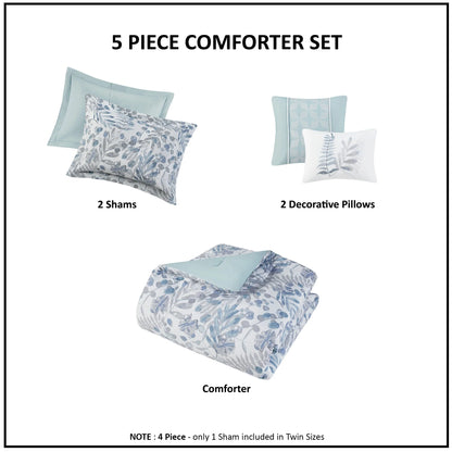 Madison Park Kairi 5 Piece Botanical Floral Seersucker Comforter Set