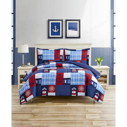 DESIGN STUDIO Nautical Patch Blue Ultra Soft Microfiber Reversible Comforter Set