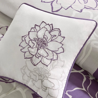 Madison Park Bridgette Taupe Grey/Purple Floral-pattern Cotton Comforter Set