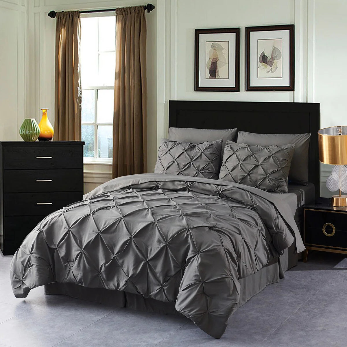 8-piece Pinch Pleated Bed-in-a-Bag Down Alternative Comforter Set