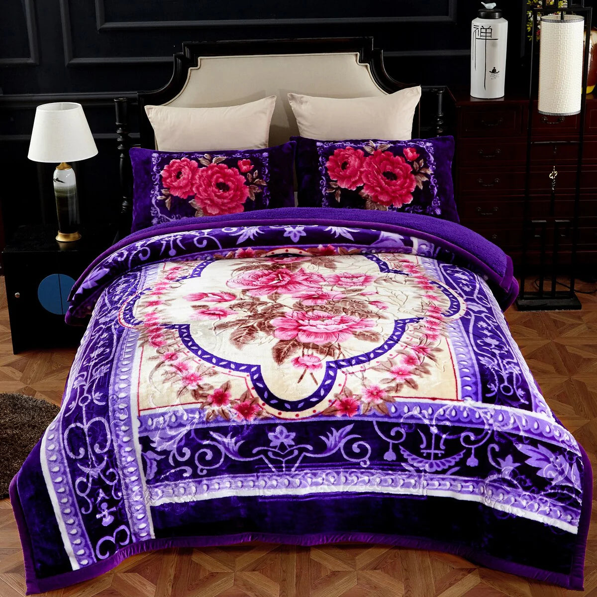Ultra Plush Printed 3-piece Sherpa Borrego Comforter Set