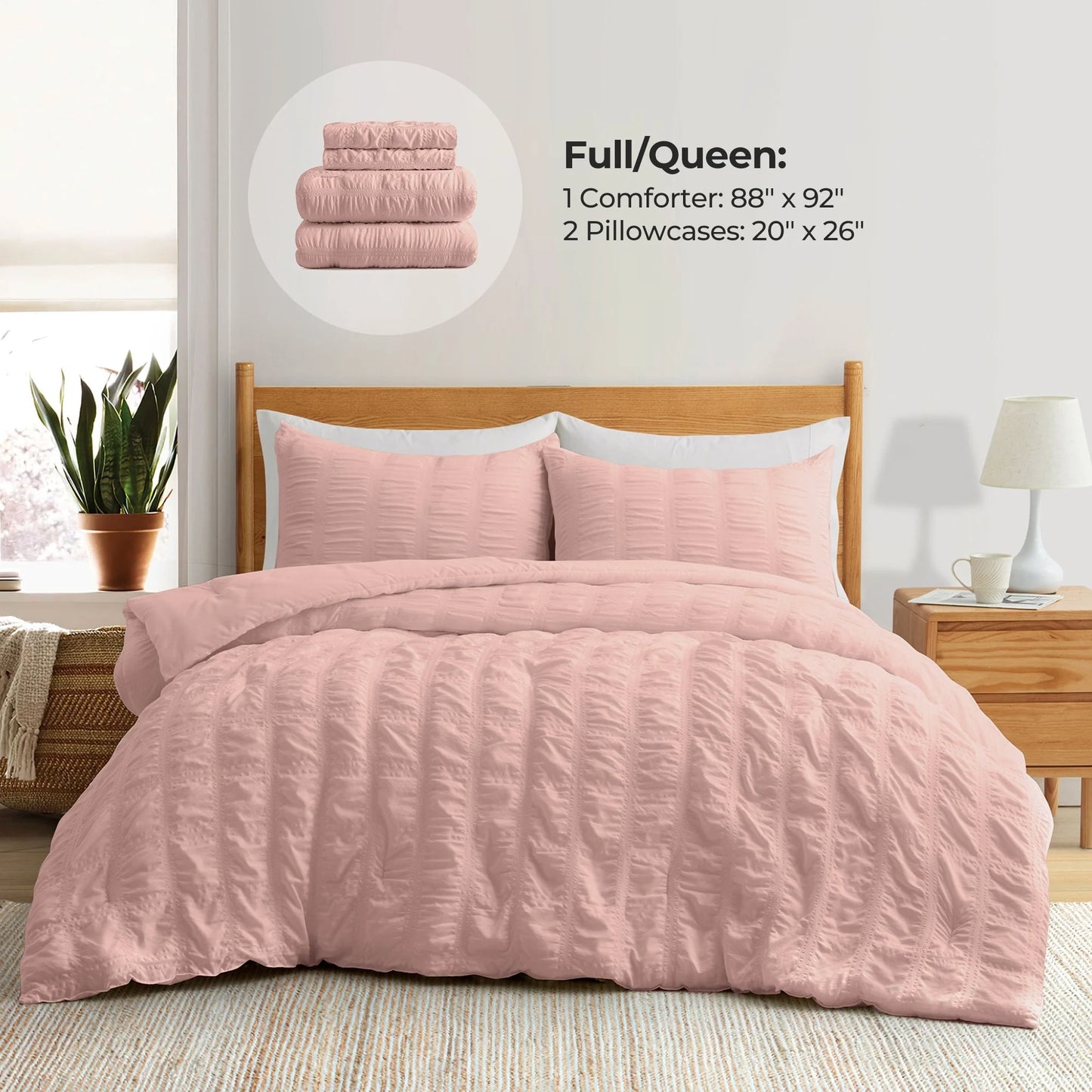 3-Piece Seersucker Bubble Ruffled Chic Textured Comforter Set, Lightweight Bedding Set