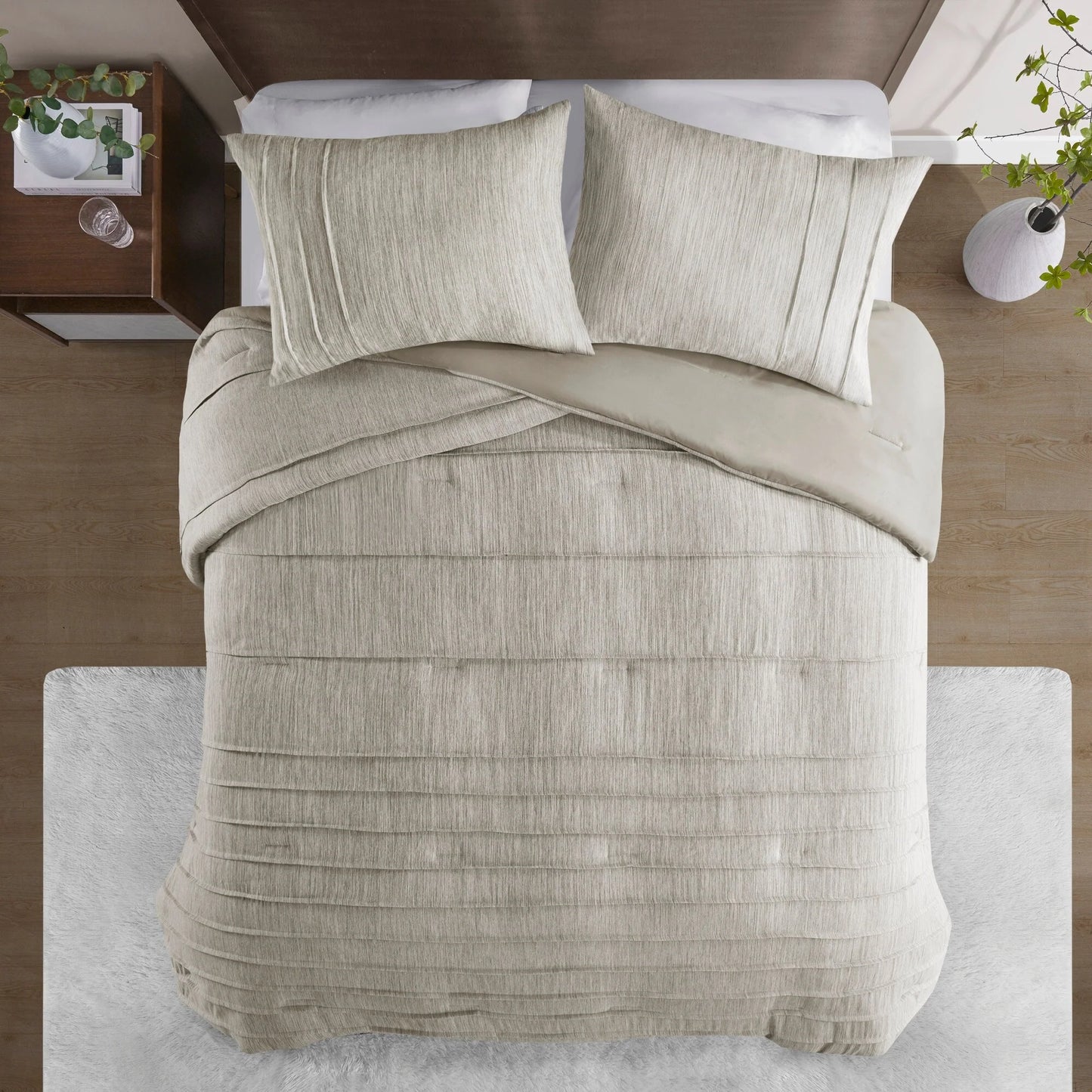 Beautyrest Maddox 3 Piece Striated Cationic Dyed Oversized Comforter Set with Pleats