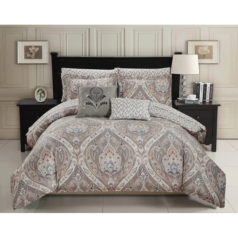 Tisdale 9-Piece Damask Printed Comforter and Sheet Set