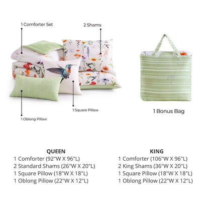 Bebejan Fresh Cut Flowers 200 Thread Count 100% Cotton Sateen 5 Piece Reversible Comforter Set
