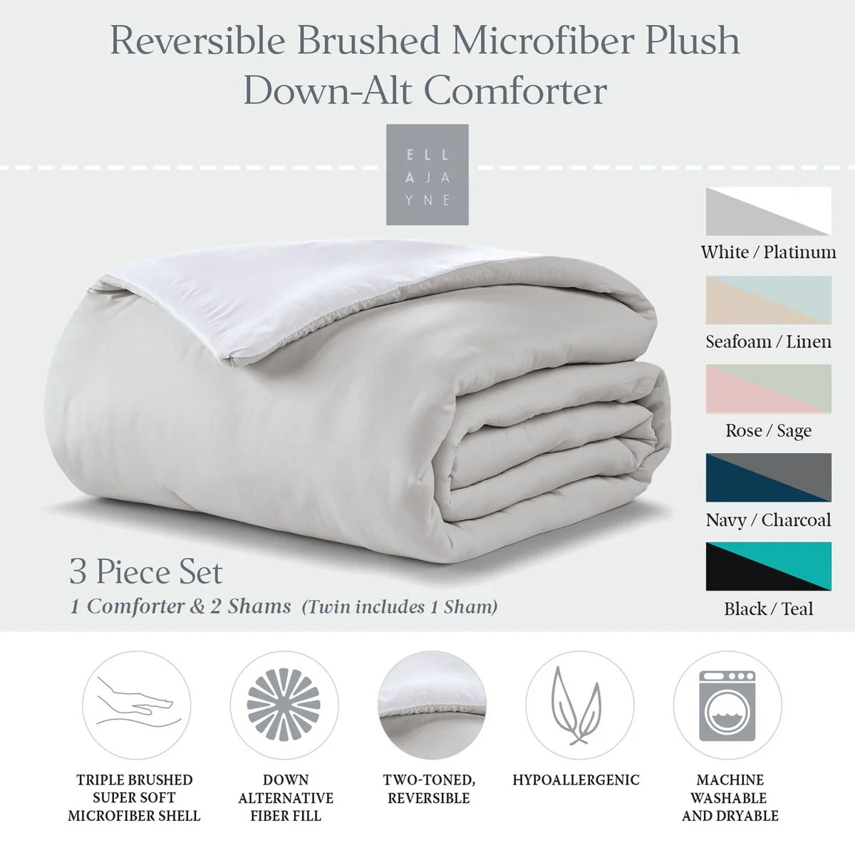 Ella Jayne Reversible Brushed Microfiber Plush Down-Alternative Comforter Set