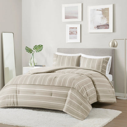 Beautyrest Kent 3 Piece Striped Herringbone Oversized Comforter Set