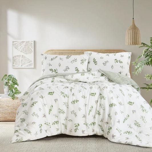 Annari Green Floral 100% Cotton Reversible Comforter Set