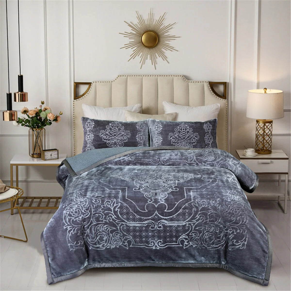 Solid Micromink Sherpa Comforter Bed Set