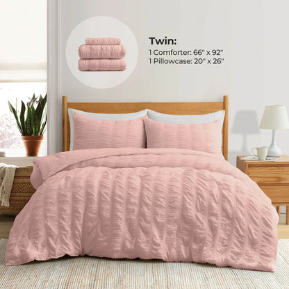 3-Piece Seersucker Bubble Ruffled Chic Textured Comforter Set, Lightweight Bedding Set
