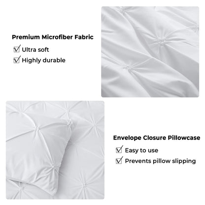 3 Piece Pintuck Pinch Pleat Comforter Set, Bedding Set for All Season, White
