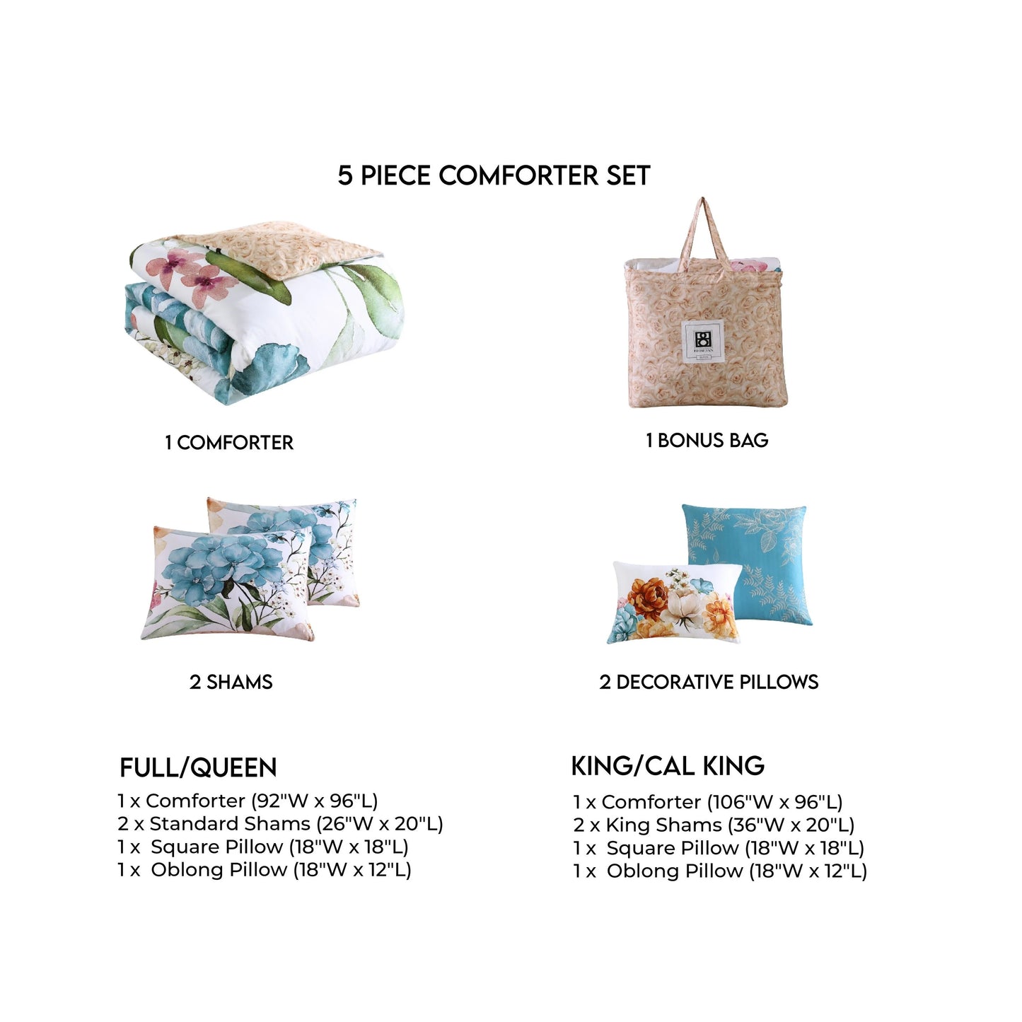 Bebejan Maia Blue 100% Cotton 5-Piece Reversible Comforter Set