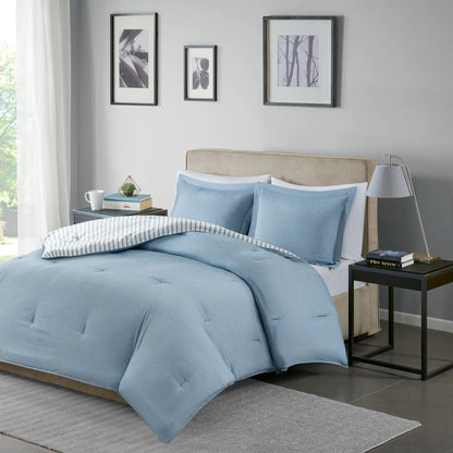 Madison Park Essentials Braydon Blue Reversible Stripe Down Alternative Comforter Set