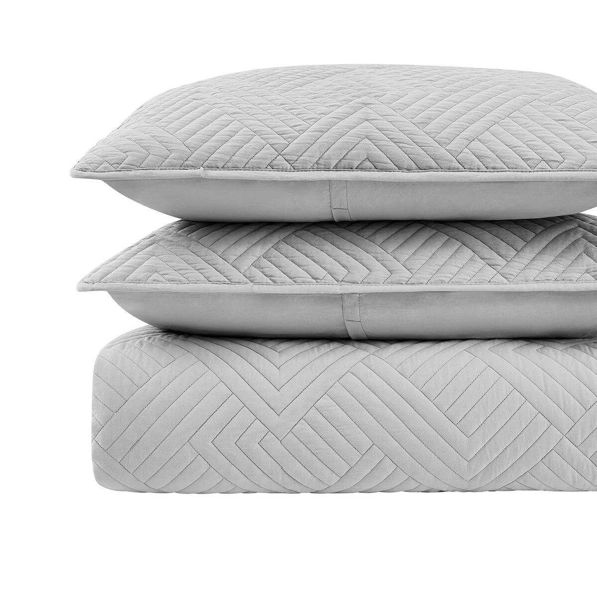Garment Wash Grid Stitched Ultra Soft Microfiber 3-Piece Quilt Set