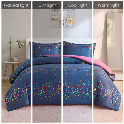 Intelligent Design Cora Rainbow Iridescent Metallic Dot Comforter Set