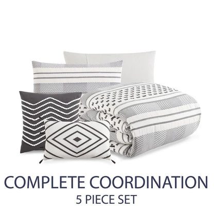 Atayal 100% Cotton Geometric Clipped Jacquard 5-Piece Bedding Comforter Set