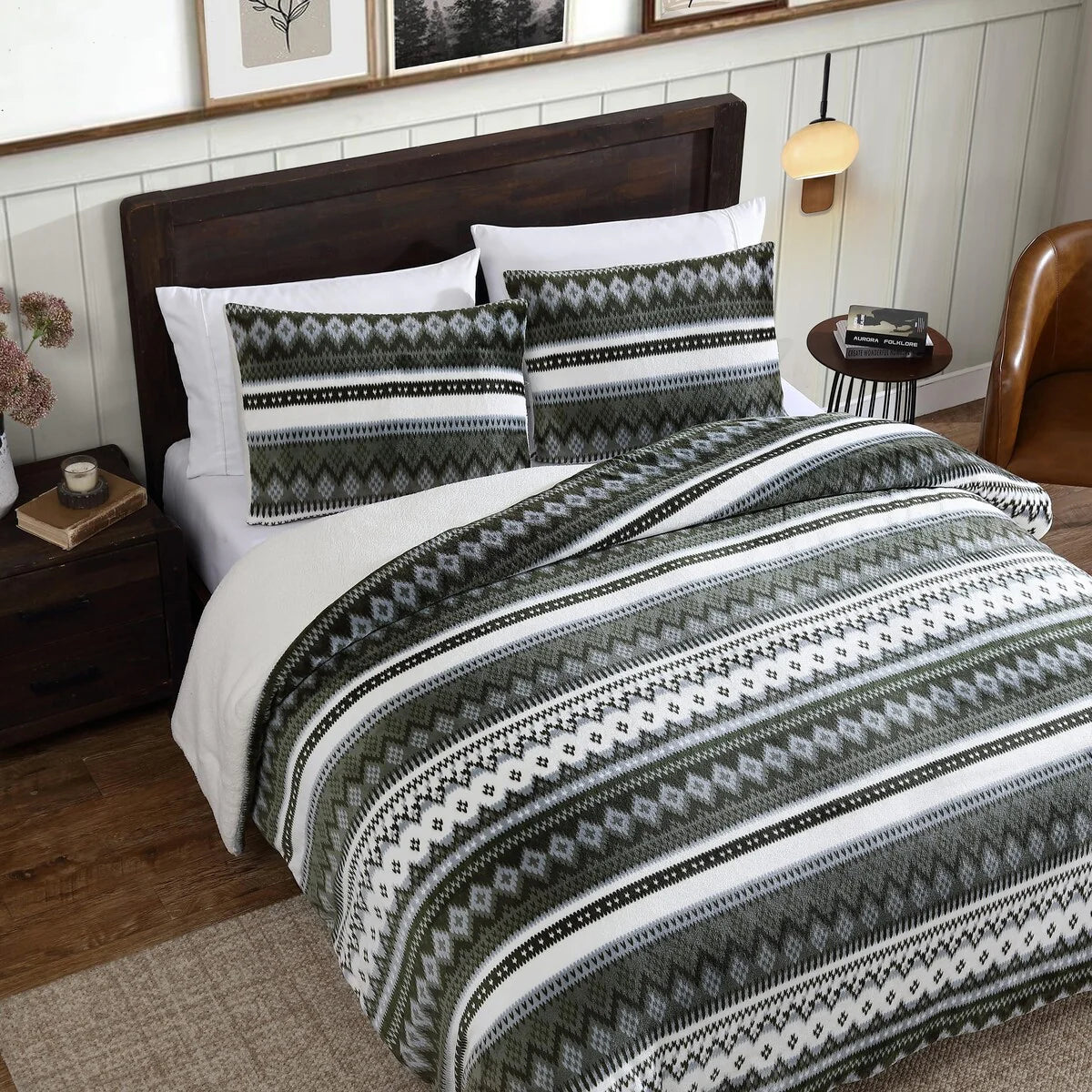 Eddie Bauer Shelton Fair Isle Plush Reversible Comforter Set