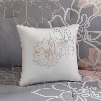 Madison Park Brianna Grey/ Peach Cotton Sateen Printed Comforter Set