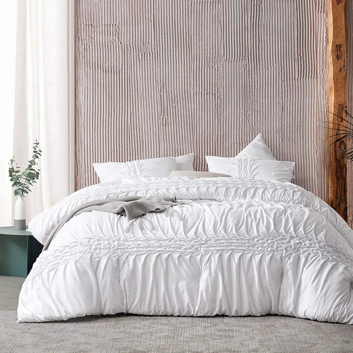 Pleated Knit and Loop Textured Oversized Comforter