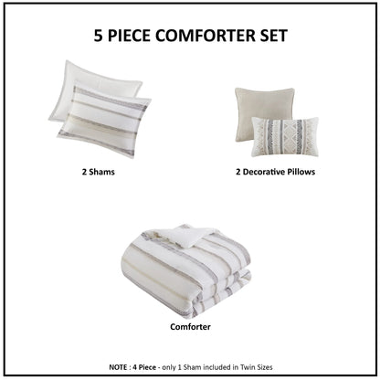 Madison Park Langley 5 Piece Clipped Jacquard Comforter Set