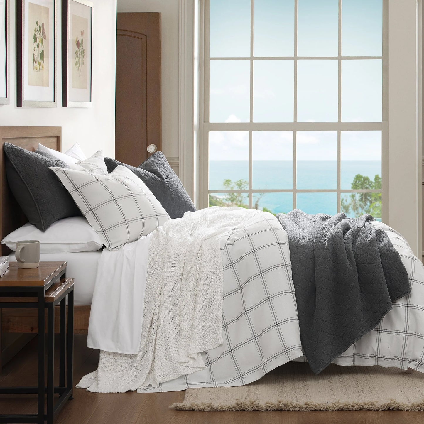 HiEnd Accents Windowpane Plaid Modern Rustic Bedding 3 Piece Comforter Set