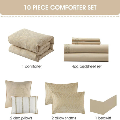 Nanshing Penelope 10 Piece Traditional Damask Comforter Set