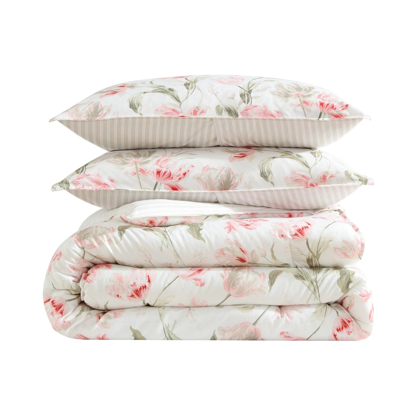 Laura Ashley Gosford Cotton Reversible Pink Comforter Bonus Set