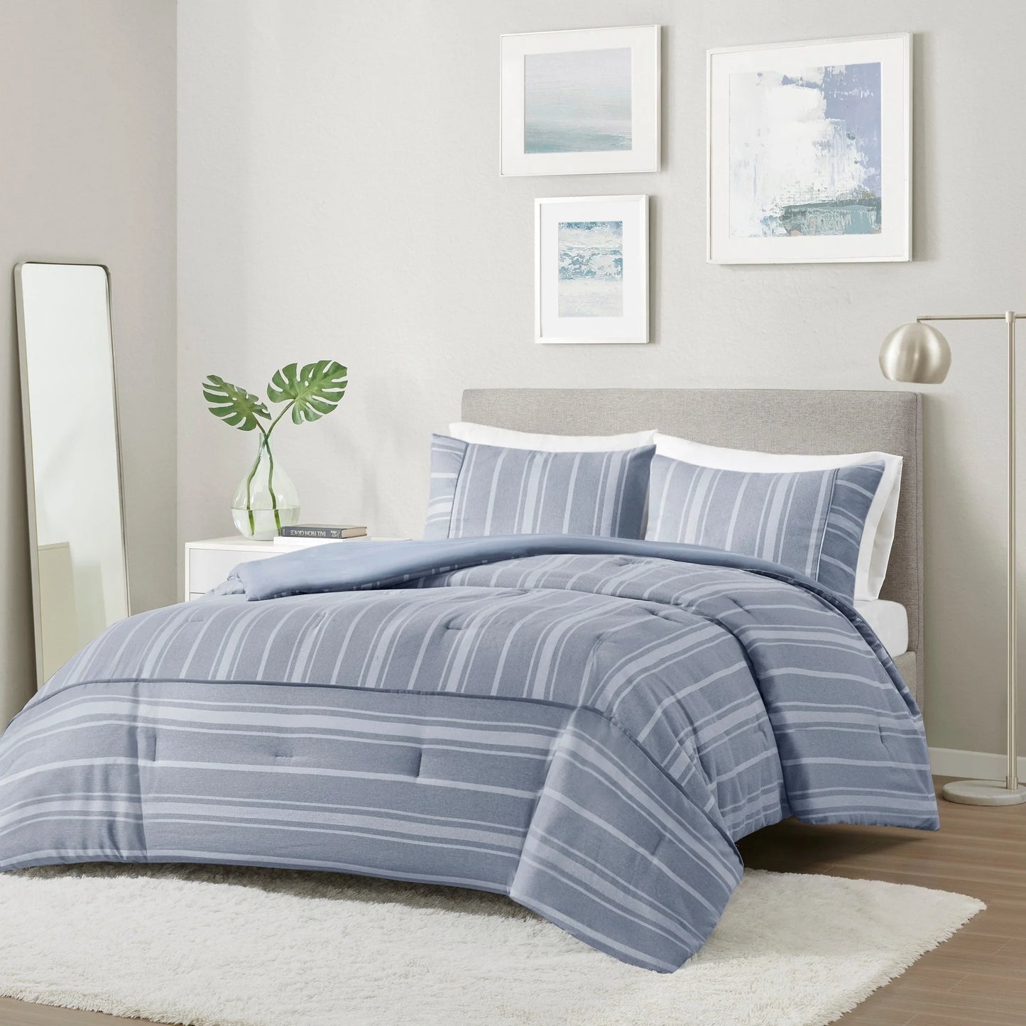 Beautyrest Kent 3 Piece Striped Herringbone Oversized Comforter Set
