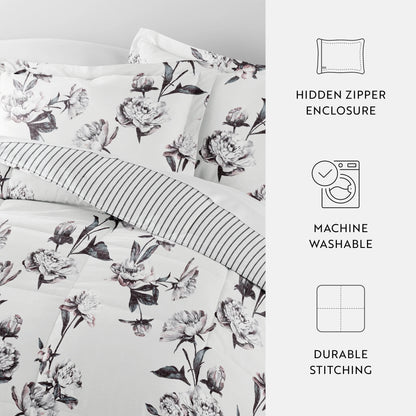 Becky Cameron Vintage Magnolia Stripe Pattern Reversible Comforter Set
