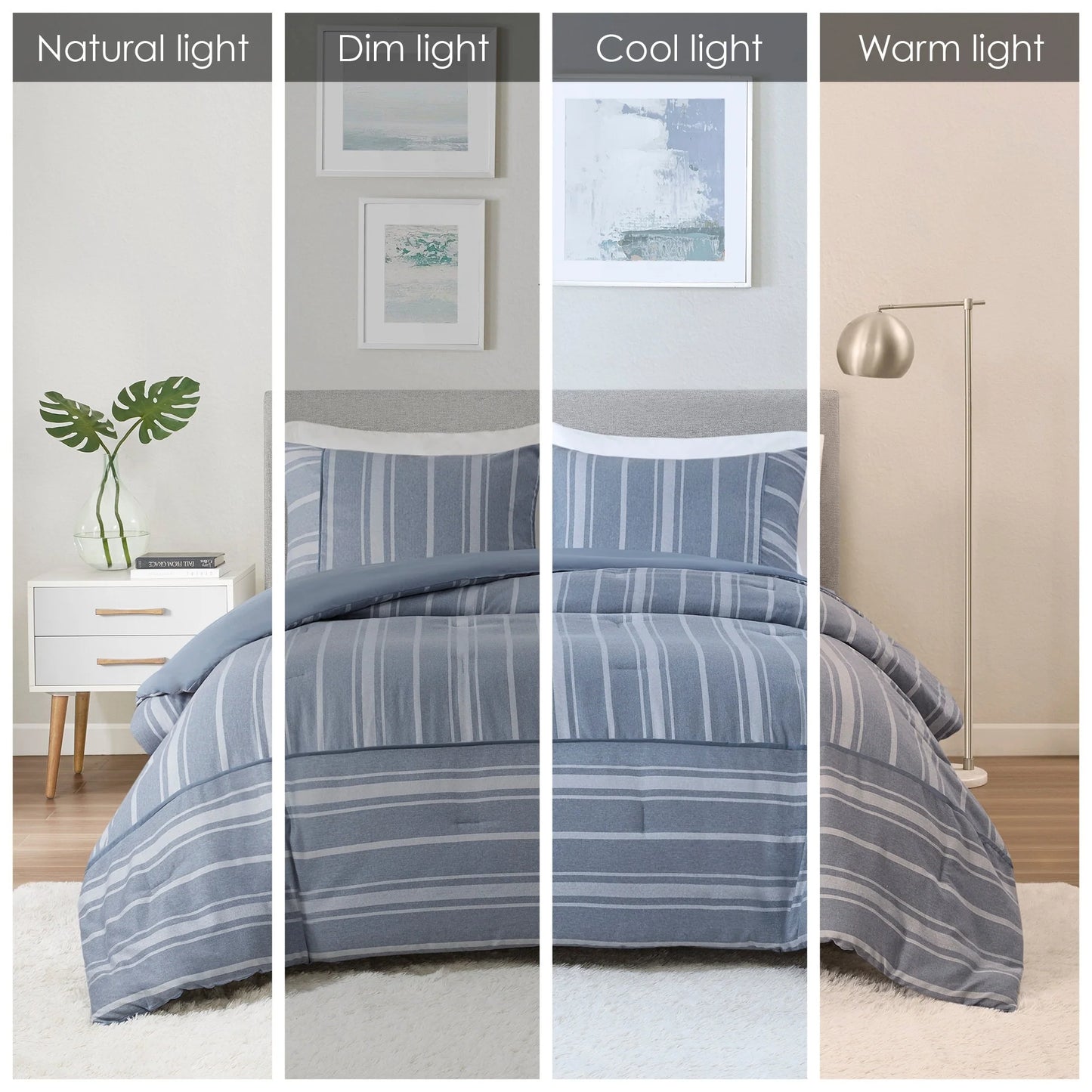 Beautyrest Kent 3 Piece Striped Herringbone Oversized Comforter Set