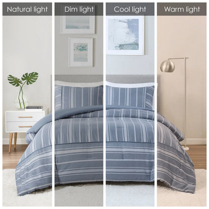 Beautyrest Kent 3 Piece Striped Herringbone Oversized Comforter Set