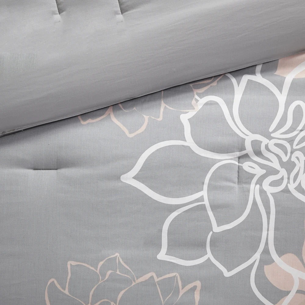 Madison Park Brianna Grey/ Peach Cotton Sateen Printed Comforter Set