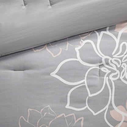 Madison Park Brianna Grey/ Peach Cotton Sateen Printed Comforter Set
