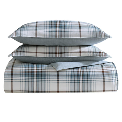 Eddie Bauer Alder Plaid Cotton Reversible Blue Comforter Set