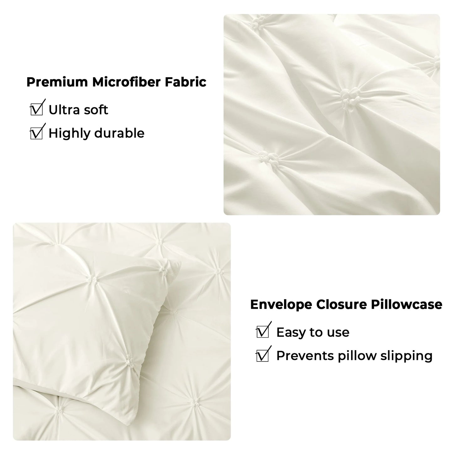 3 Piece Pintuck Pinch Pleat Comforter Set, Bedding Set for All Season, Cream