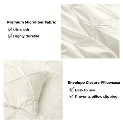 3 Piece Pintuck Pinch Pleat Comforter Set, Bedding Set for All Season, Cream