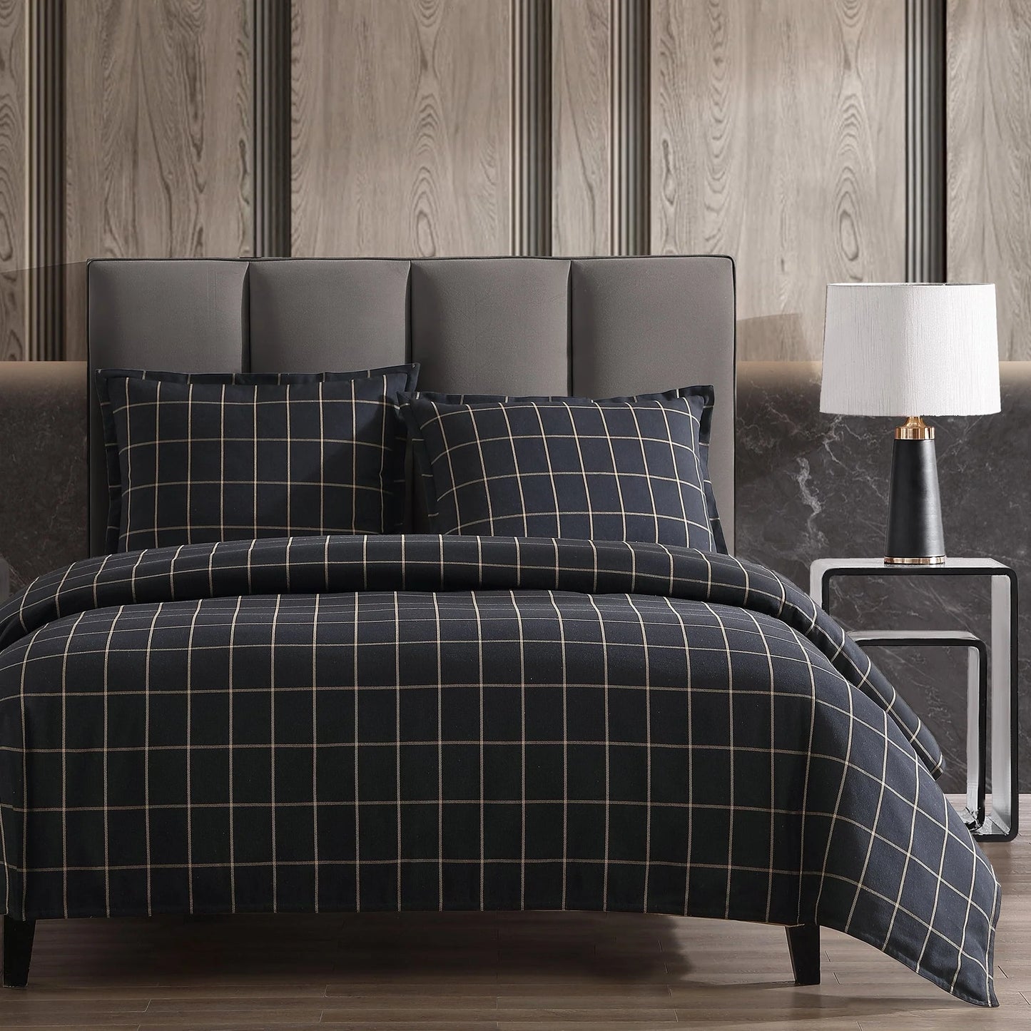 HiEnd Accents Windowpane Plaid Modern Rustic Bedding 3 Piece Comforter Set