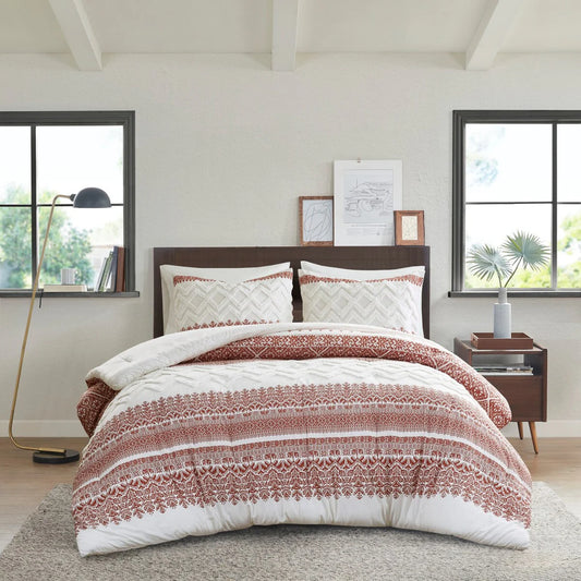 INK+IVY Mila Auburn 3 Piece Cotton Comforter Set with Chenille Tufting
