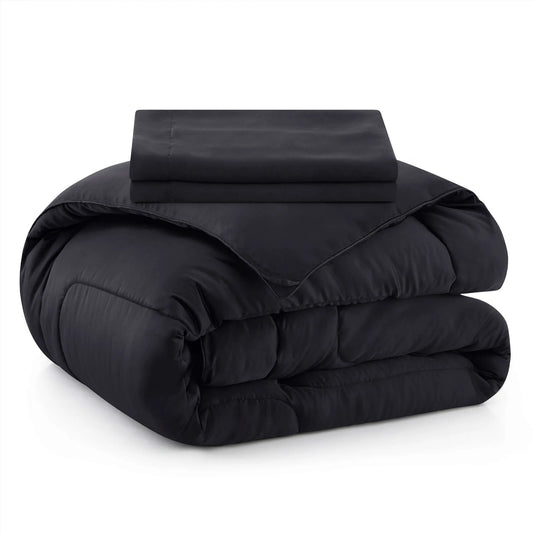 3 Piece Reversible Silky Luxury Soft Satin Comforter with 2 Satin Pillowcases