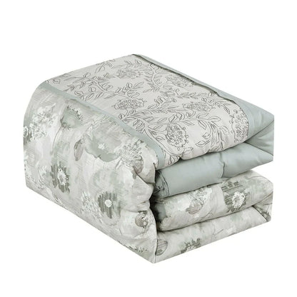 7 Piece Green Comforter Set Embroidery Soft Bedding