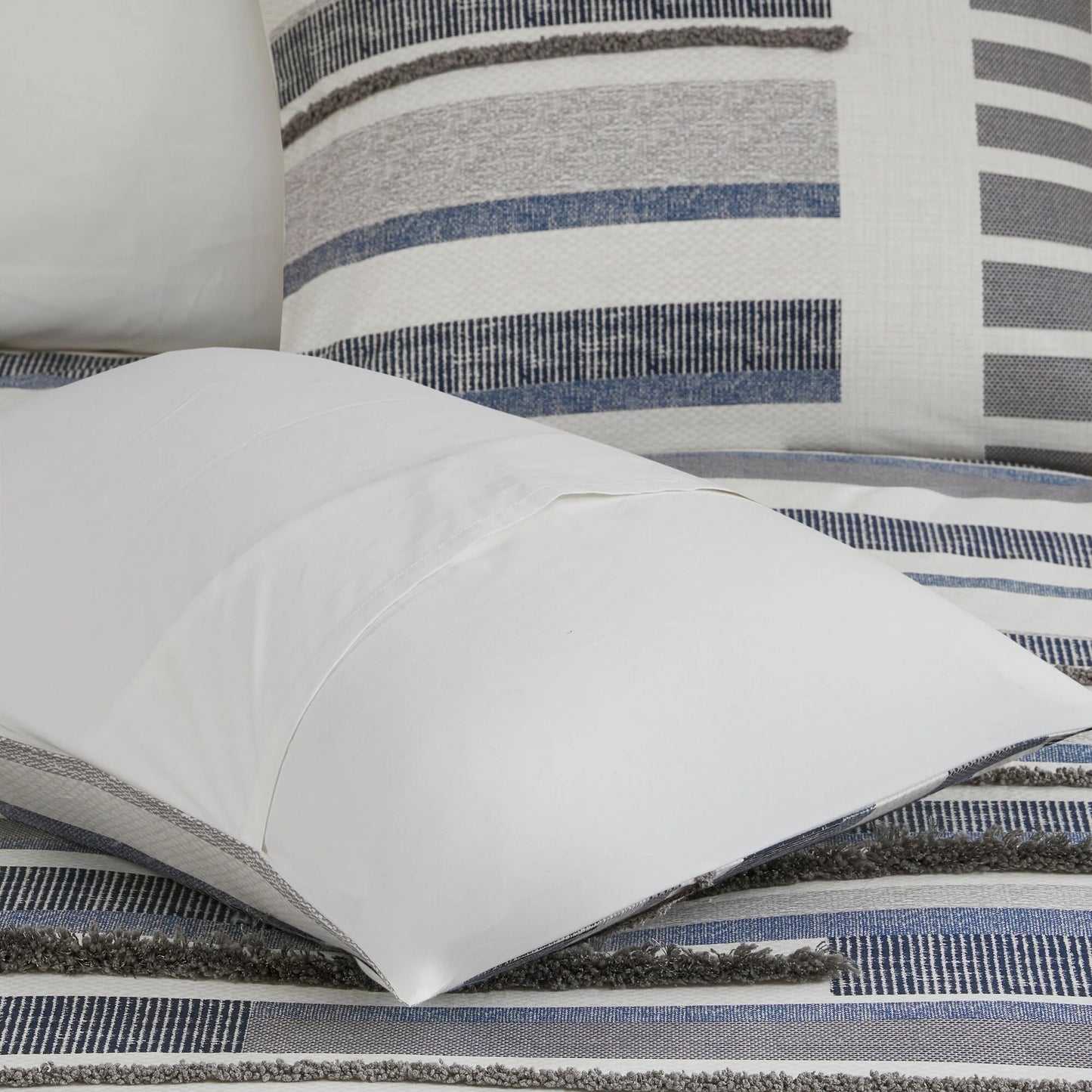 INK+IVY Serena 3 Piece Cotton Printed Comforter Set w/trims Navy