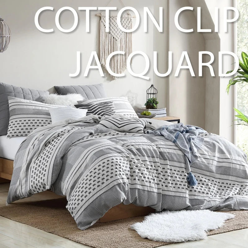 Atayal 100% Cotton Geometric Clipped Jacquard 5-Piece Bedding Comforter Set