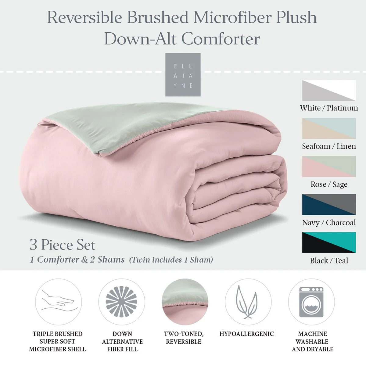 Ella Jayne Reversible Brushed Microfiber Plush Down-Alternative Comforter Set