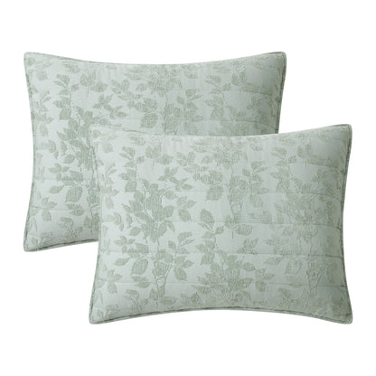 Botanical Leaves Sage All-Season Soft Luxury Chenille Jacquard Quilt Set