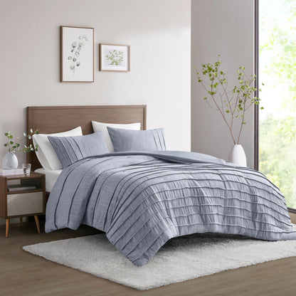 Beautyrest Maddox 3 Piece Striated Cationic Dyed Oversized Comforter Set with Pleats