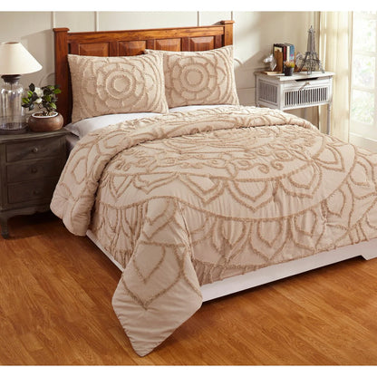 Better Trends Cleo Comforter Set 100% Cotton Tufted Floral Design Soft Plush Chenille Machine Washable Tumble Dry