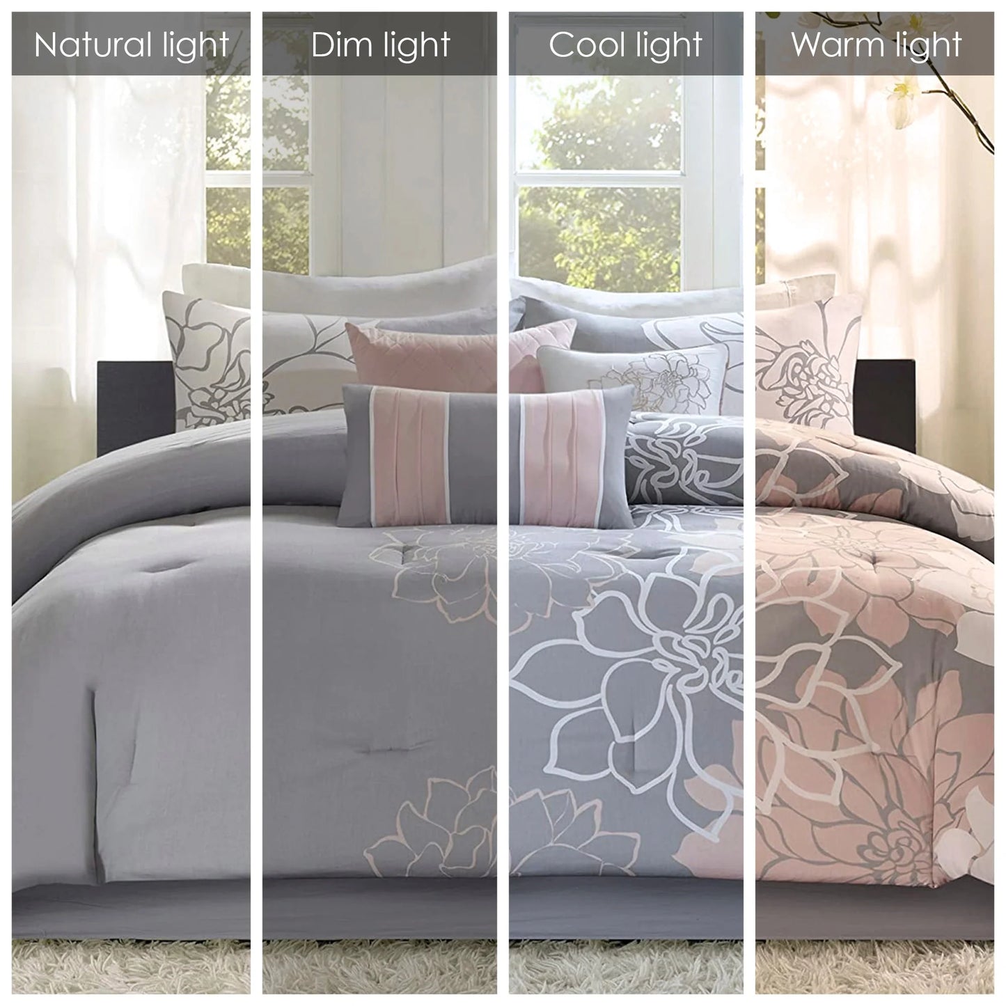 Madison Park Brianna Grey/ Peach Cotton Sateen Printed Comforter Set