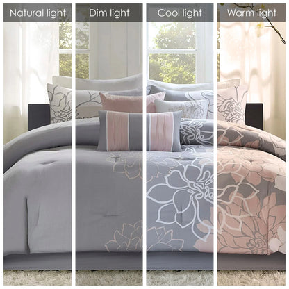 Madison Park Brianna Grey/ Peach Cotton Sateen Printed Comforter Set