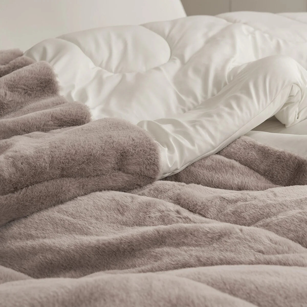 Opposites Attract? - Coma Inducer? Oversized Comforter Set - Plush Brown Bear + Cooling Beige Cream
