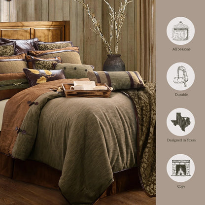 Paseo Road Highland Lodge Olive Brown Rustic Bedding 5 Piece Comforter Set with Bed Skirt, Shams, & Accent Pillow